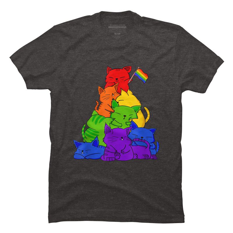 Adult Design By Humans Cat Pile Rainbow Pride Flag By ACEGlobal T-Shirt, 1 of 3