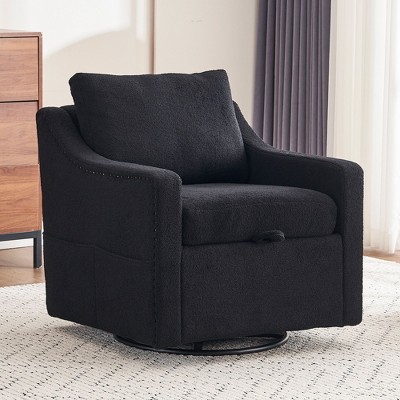CAVINAS 360° Swivel Linen Accent Chair,High Back Padded Armchair with Storage,Modern Living Room Sitting Chair with Nailhead Trim