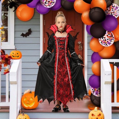 Garvee Vampire Queen Costume - Hexagonal Fan Tie Accessory, Royal Vampire Suit(Dark Red,T)
