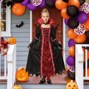 Garvee Vampire Queen Costume - Hexagonal Fan Tie Accessory, Royal Vampire Suit(Dark Red,T) - 1 of 4