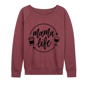 Women's - Instant Message - Mama Life Coffee Wine Lightweight French Terry Wide Neck Long Sleeve Graphic Shirt - 1 of 4