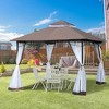 Outsunny 116.25" x 116.25" Outdoor Patio Gazebo Canopy Tent with Mesh Sidewalls, 2-Tier Canopy for Backyard, Coffee - 2 of 4