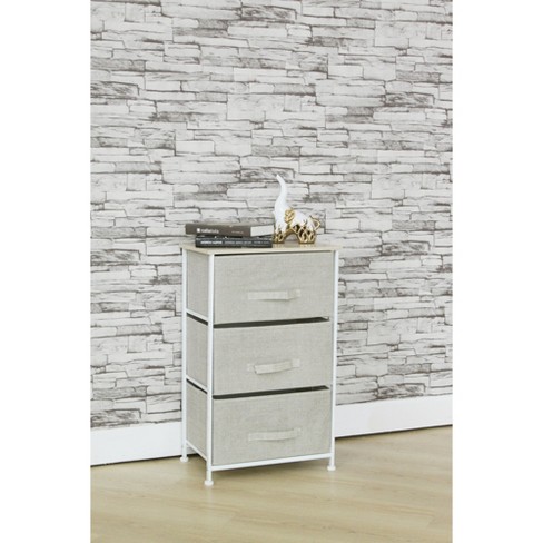 Home Basics 3 Drawer Fabric Dresser Rolling Storage Cart with Wood Top,  Grey, FURNITURE