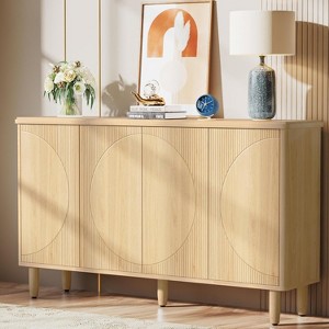 ORRD 59.74" Modern Buffet Sideboard Cabinet,  Storage Console with Semicircle Doors & 4 Shelves for Dining Room, Kitchen, Brown - 1 of 4
