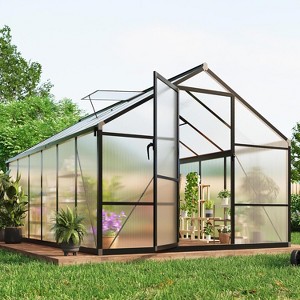 Garvee Outdoor Greenhouse, Polycarbonate Panels, Roof Vent, Lockable Door, Ground Stakes, Aluminum Walk-In for Patio, Lawn - 1 of 4