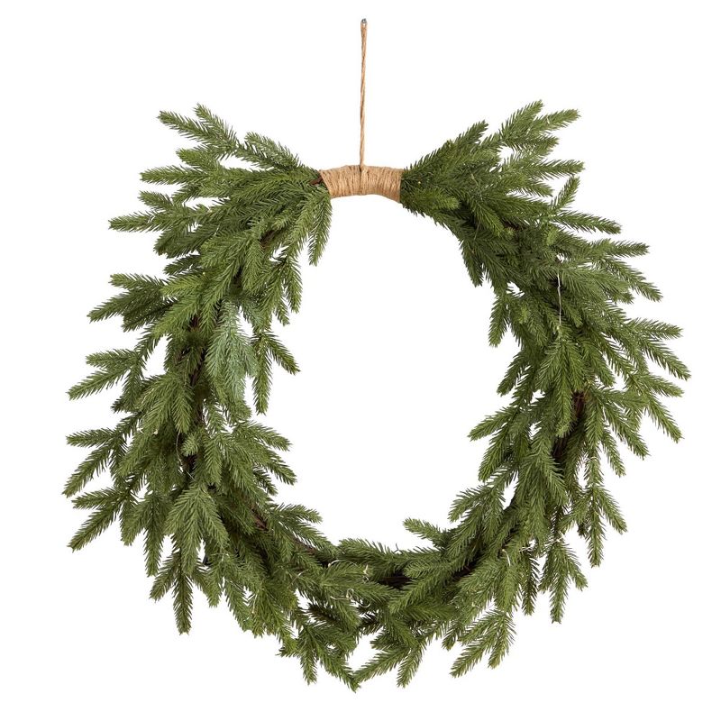 Nearly Natural 24&#34; Pre-lit LED Cascading Pine Artificial Christmas Wreath Green with Warm White Lights, 4 of 8
