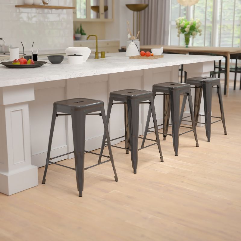 Flash Furniture 24" High Metal Counter-Height, Indoor Bar Stool - Stackable Set of 4, 3 of 15
