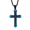 Steeltime 24" Men's black and blue ip stainless steel Padre Nuestro spanish prayer cross pendant - 2 of 4