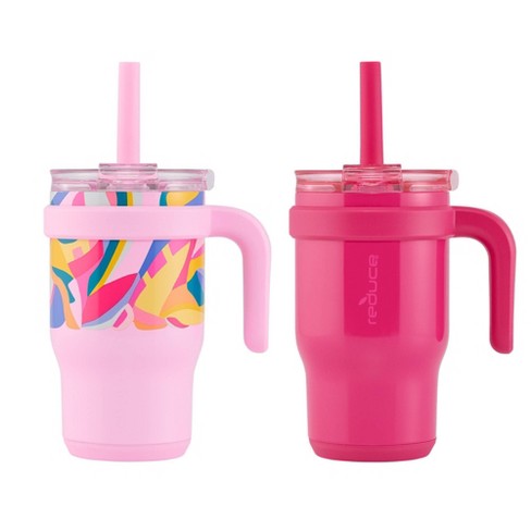 Reduce 14oz 2pk Coldee Kids Mugs With Spill-proof Straw Paradise Pink ...