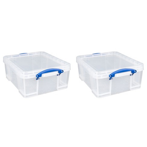 Really Useful Box 17 Liter Plastic Stackable Storage Container w/ Snap Lid  & Built-In Clip Lock Handles for Home & Office Organization, Clear (2 Pack)