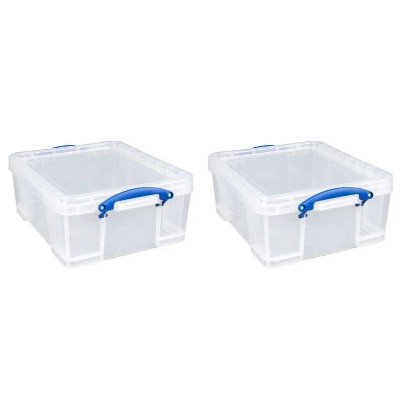 Really Useful Box 17 Liter Plastic Stackable Storage Container w/ Snap Lid & Built-In Clip Lock Handles for Home & Office Organization, Clear (2 Pack), 1 of 7