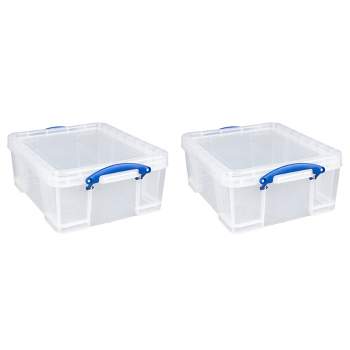Really Useful Box 17 Liter Plastic Stackable Storage Container w/ Snap Lid & Built-In Clip Lock Handles for Home & Office Organization, Clear (2 Pack)