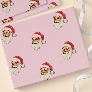 Personalization Mall Vintage Pink Santa Wrapping Paper - 1 of 4