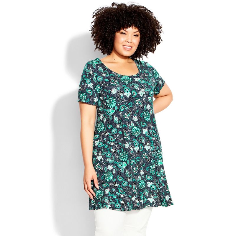 Women's Plus Size Love Swing Print Tunic  - Jacobean Navy | EVANS, 1 of 4