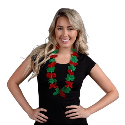 Magic Matt’s Brilliant Blinkys Non Light Up Hawaiian Flower Christmas Lei Necklace, Red & Green