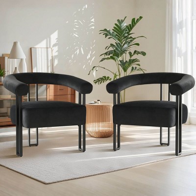 Modern Accent Chair Set of 2 ,Velvet Upholstered Accent Chair With Curved Backrest Armrest For Living Room Dining Room-Tanpinhause