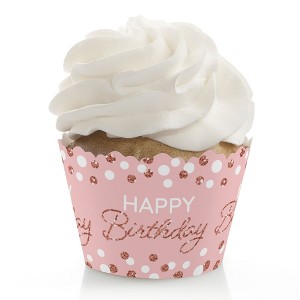 Big Dot of Happiness Pink Rose Gold Birthday - Happy Birthday Party Decorations - Party Cupcake Wrappers - Set of 12 - 1 of 4