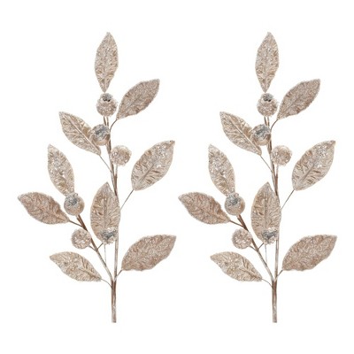 Beaded Silver Leaf Stem (Set of 2)