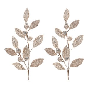 Beaded Silver Leaf Stem (Set of 2) - 1 of 3