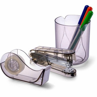 Translucent Gray Recycled Plastic 3-Piece Desktop Organizer Set