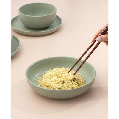 Matte Sage Green Ceramic 40-Ounce Pasta and Salad Bowls Set