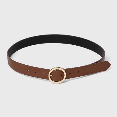 Women's Oval Tapered Center Bar Reversible Belt - A New Day™ Cognac/Black M