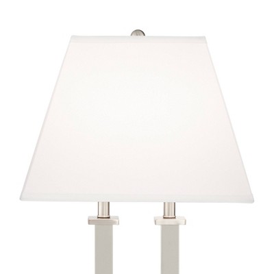 Brushed Nickel Table Lamp with USB and White Linen Shade