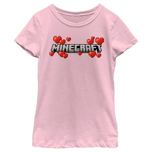 Girl's Minecraft Valentine's Day Hearts Logo T-Shirt - 1 of 4