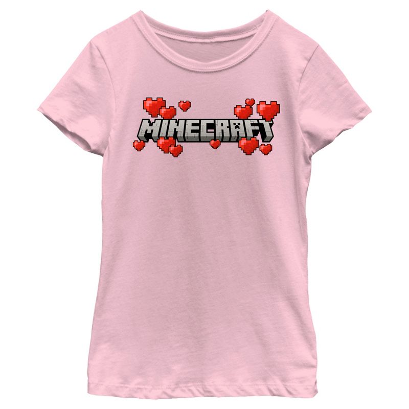 Girl's Minecraft Valentine's Day Hearts Logo T-Shirt, 1 of 5