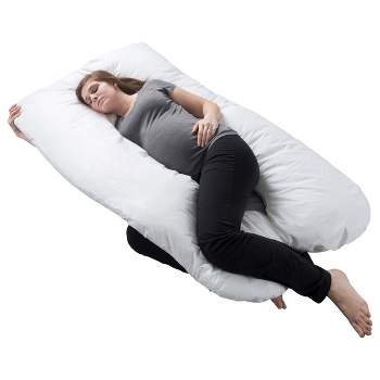 Hastings Home U-Shaped Full-Body Support Pregnancy Pillow with Zippered Cover - White, 60" x 38"