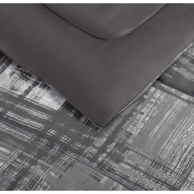 Full Gray Reversible Microfiber Plaid Comforter Set