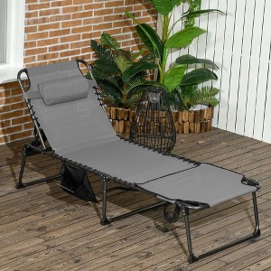 TiramisuBest Folding Chaise Lounge,5-Level Reclining Back, Reading Hole & Side Pocket for Beach/Yard/Patio (Gray) - 1 of 4