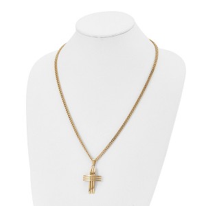 Chisel Stainless Steel Brushed and Polished Yellow IP-plated Cross Pendant on a 24" Curb Chain Necklace - 1 of 4