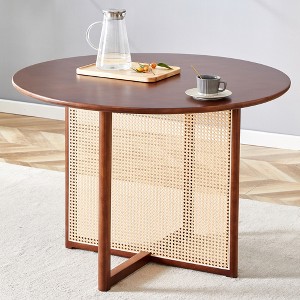 KTMBDW Round Dining Table, 42 Inches with Wooden and Imitation Rattan Pedestal Base, Modern Retro Dinner Table for Dining Room, Living Room, Office - 1 of 4