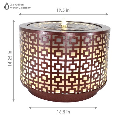 Brown Powder-Coated Iron Cylinder Water Fountain with LED Lights