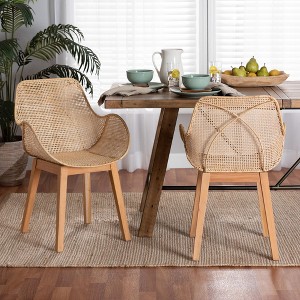 bali & pari Ballerina Japandi Natural Brown Finished Mahogany Wood and Rattan 2-Piece Dining Chair Set - 1 of 4