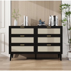 46.66"Modern 6 Drawer Dresser Wood Cabinet (Walnut) - 1 of 4