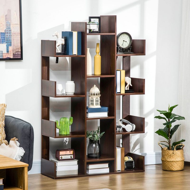 HOMCOM Tree Bookshelf, Modern Freestanding Bookcase with 13 Open Shelves, Display Unit for Living Room, Study, or Office, 3 of 7