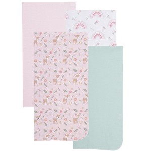 EVERYDAY KIDS 4-Pack Flannel Receiving Blankets – Soft Swaddle Set for Newborns with Woodland Baby Deer and Rainbow Designs - 1 of 4