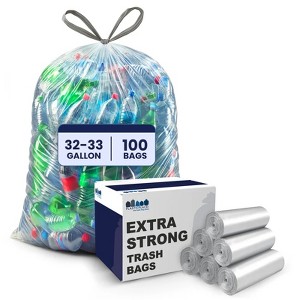 Plasticplace 32-33 Gallon Drawstring Trash Bags, Clear (100 Count) - 1 of 4