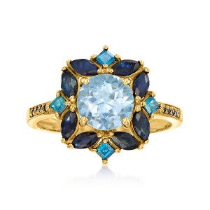 Ross-Simons 1.50-1.80 Carat Sky Blue Topaz and 1.06 ct. t.w. Sapphire Ring in 18kt Gold Over Sterling - 1 of 4