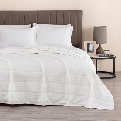 Great Bay Home Textured Spandex Solid Reversible Quilt Set With Shams
