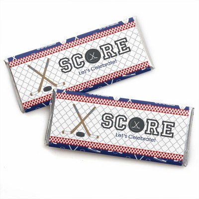 Big Dot of Happiness Shoots and Scores - Hockey - Candy Bar Wrappers Baby Shower or Birthday Party Favors - Set of 24