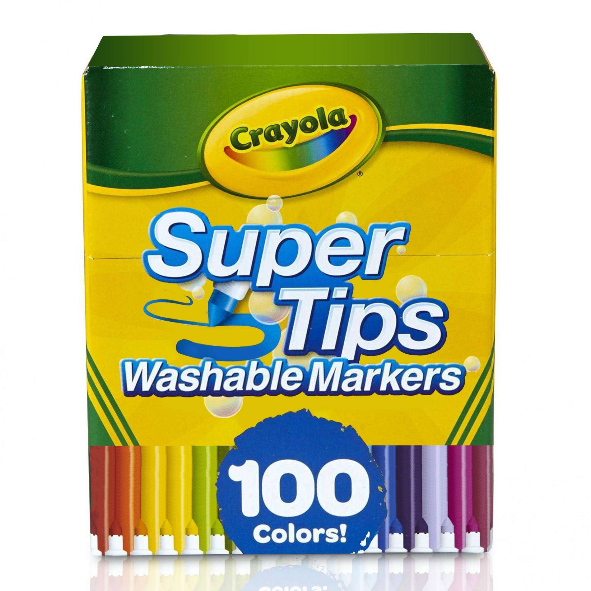 Crayola 100ct Super Tips Washable Markers: Fine Point, Multicolored, Art & Stationery, Ages 3+