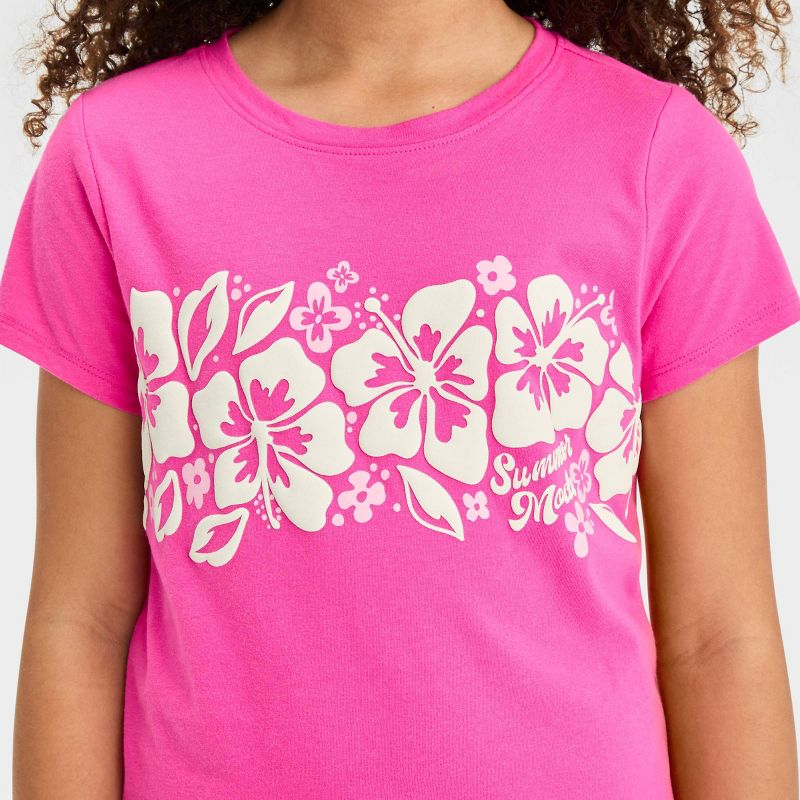 Girls' Short Sleeve 'Hibiscus' Graphic T-Shirt - Cat & Jack™ Bright Pink, 3 of 5