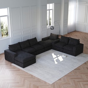 Oversized Corduroy Cloud 6-Module Sectional Sofa with Chaise, U-Shaped Modern Upholstered Sofa, Neck Pillows, High-Density Foam, No Assembly Needed - 1 of 4