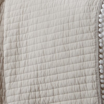 Reversible Natural Taupe & White Cotton King Quilt Set