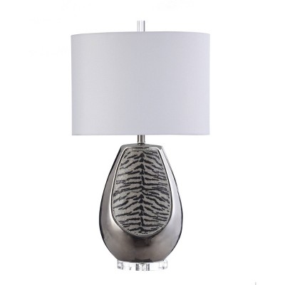 Aasha Ceramic Tiger Table Lamp with Fabric Shade Silver/White - StyleCraft