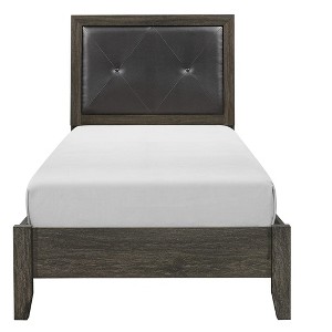 TiramisuBest Contemporary Design Dark Gray Finish Twin Size Bed 1pc Button-Tufted Faux Leather Upholstered Headboard Wooden Bedroom Furnitur - 1 of 4