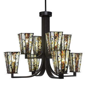 Toltec Lighting Apollo 8 - Light Chandelier in  Dark Granite with 5" Square Fiesta Art Glass Shade - 1 of 1